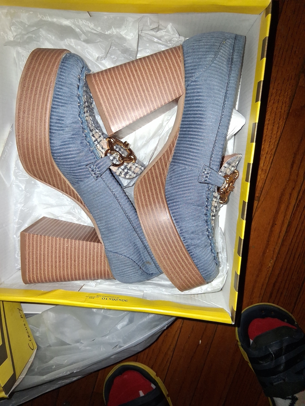 Circus by Sam Edelman Denim-Blue Platform Loafers with Gold Chain